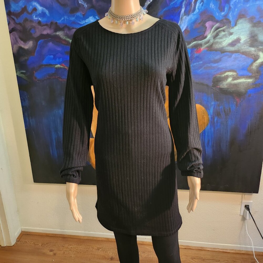 NWOT-Mango Size L, scoop neck, sweater dress, Black striped, long sleeve